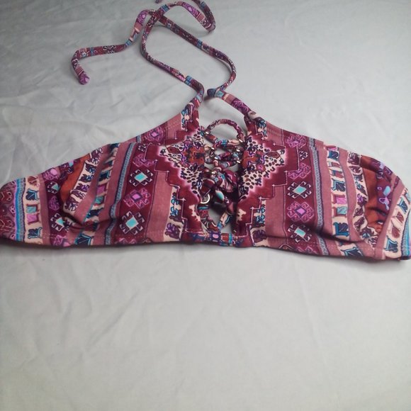 Xhilaration Swim Bikini Top XS Strappy Patterned Pink Purple - Picture 15 of 15